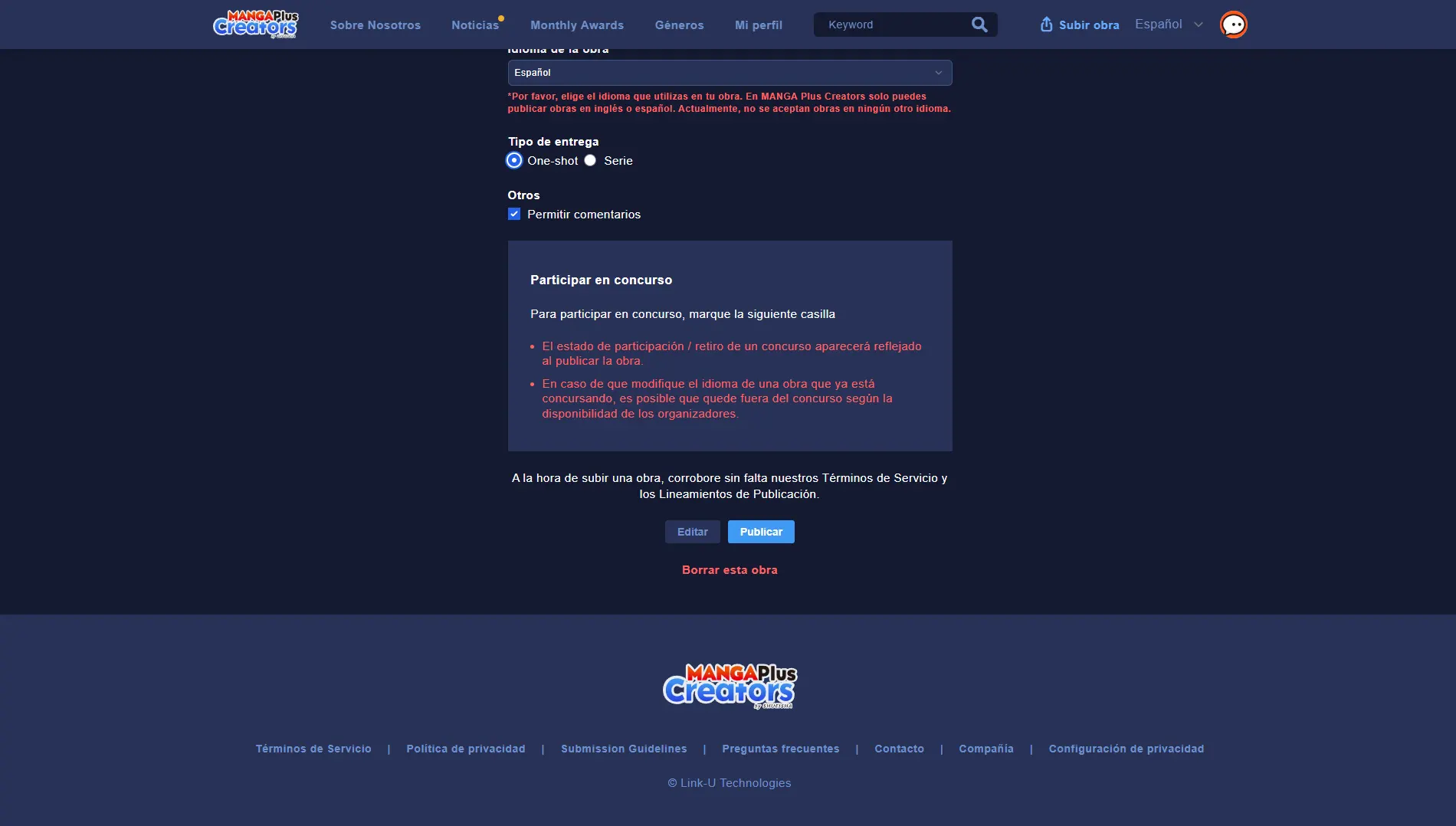 Manga Plus Creators Información sobre el concurso de One-shots