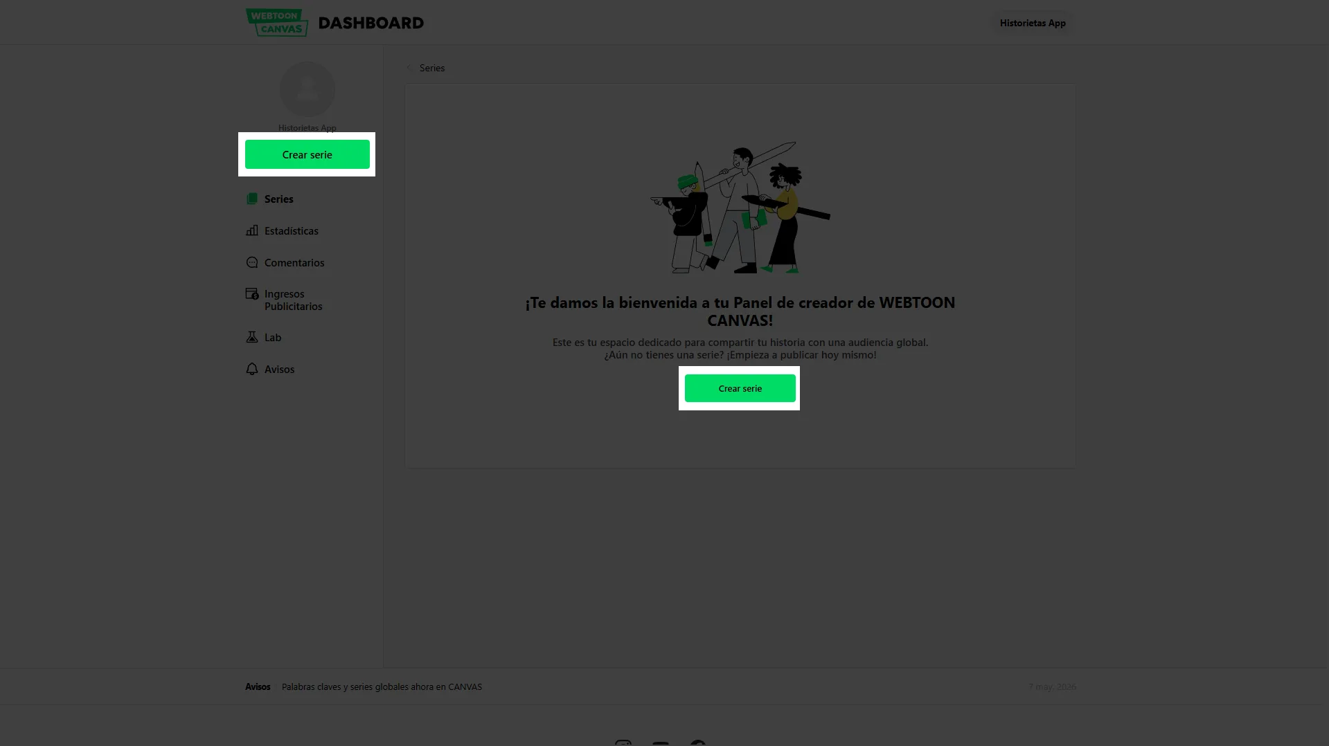 Publicar en Webtoon Crear una Serie