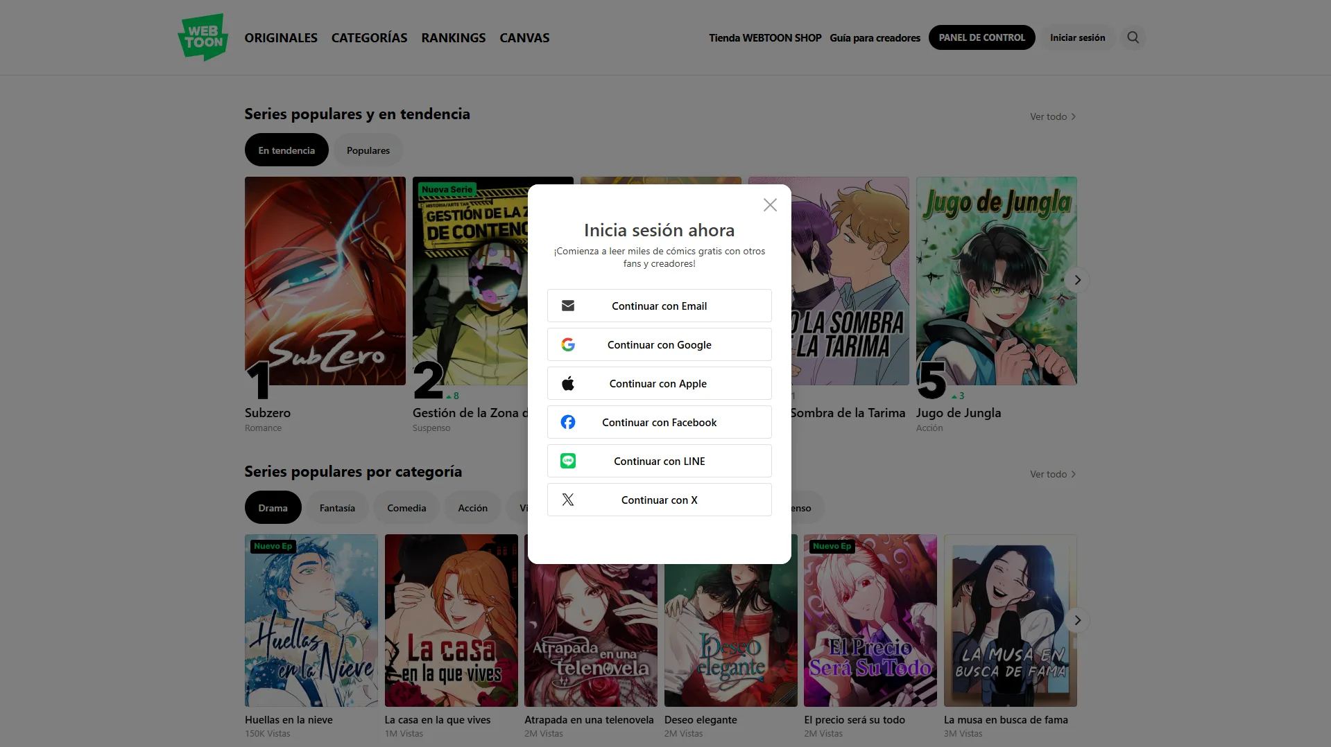 Publicar en Webtoon Opciones Para Identificarse