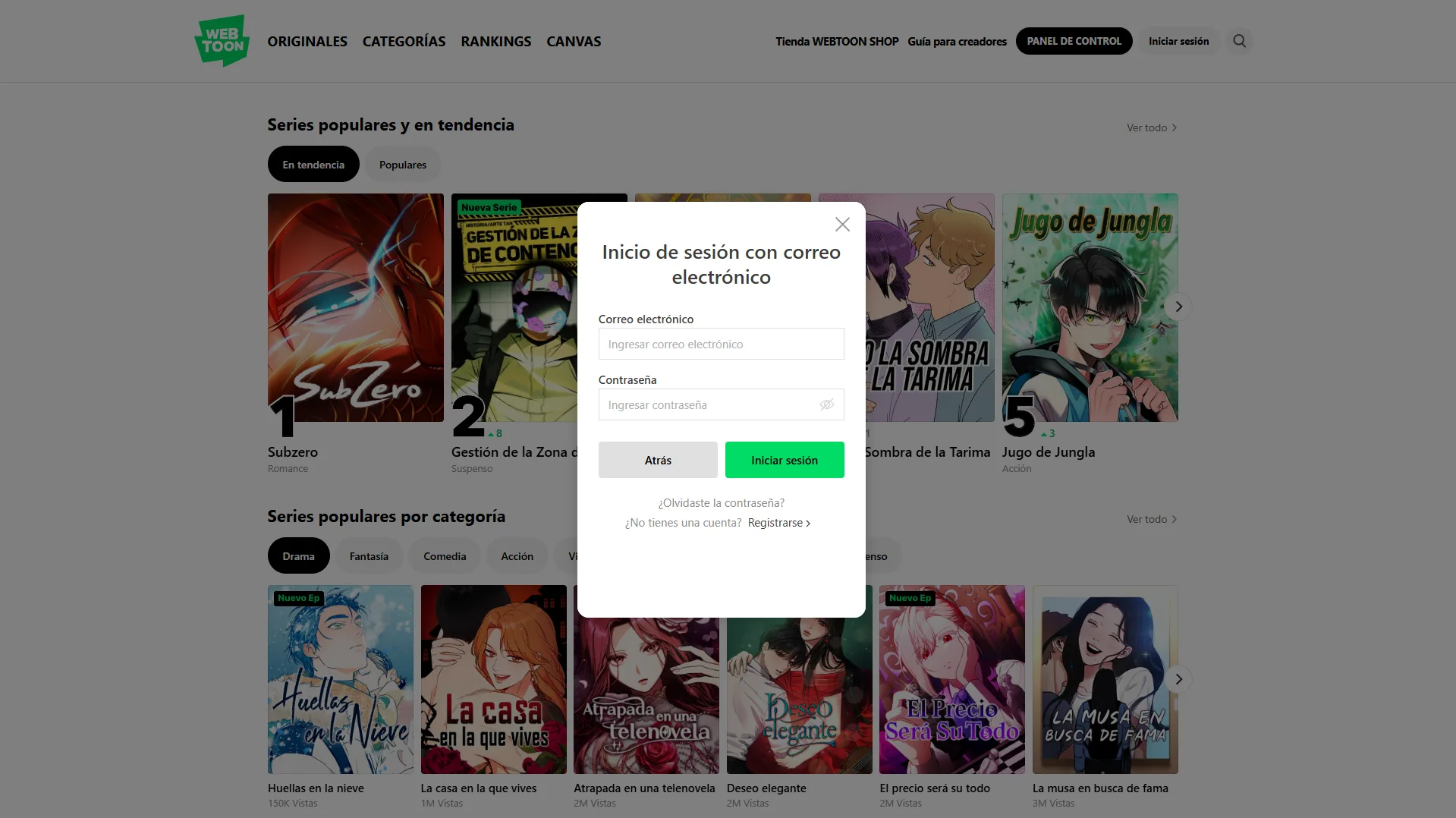 Publicar en Webtoon Iniciar Sesión
