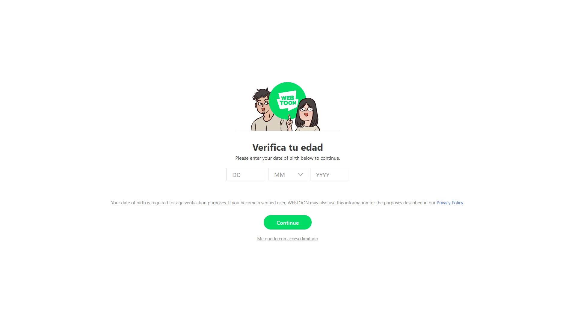 Publicar en Webtoon Fecha de Nacimiento