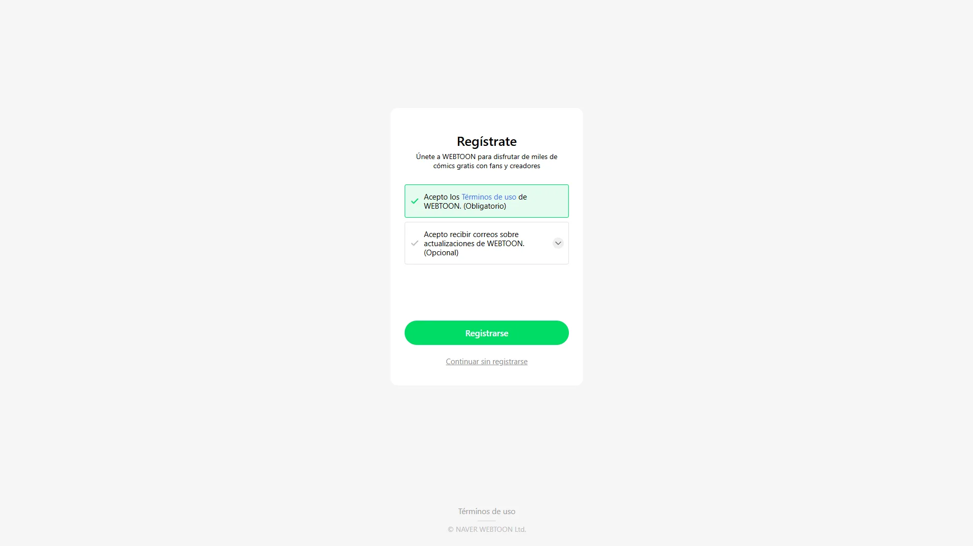 Publicar en Webtoon Aceptar Términos y Condiciones